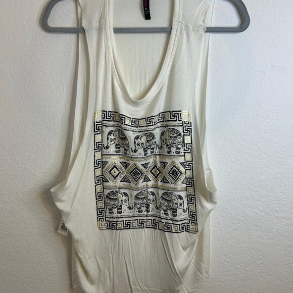 Electric Pink Elephant Tribal Tank in Ivory Size XL NWT - Picture 1 of 7